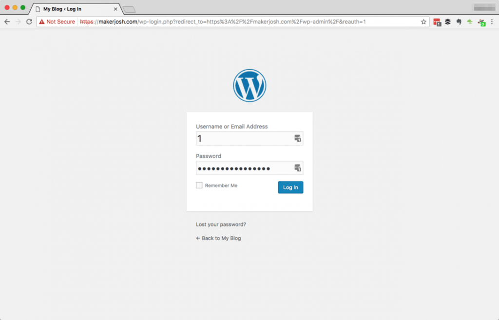 log in to new wordpress website